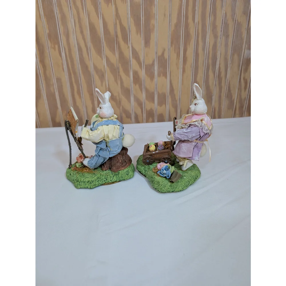 Vintage Paper Mache / Resin Easter Bunny Figurines Set of 6 (1 missing foot)